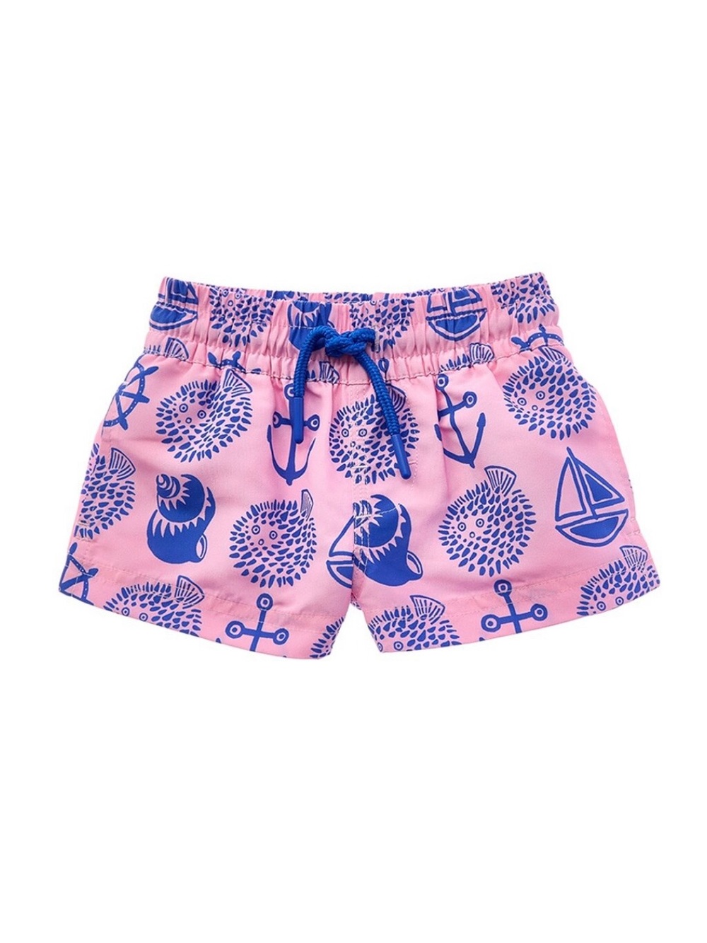 The Beaufort Bonnet Company Pink Swim Trunks with Blue Nautical Print